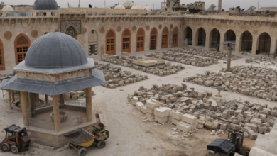 صورة أرشيفية لأعمال ترميم الجامع الأموي بحلب