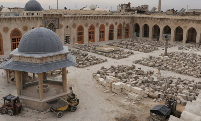 صورة أرشيفية لأعمال ترميم الجامع الأموي بحلب